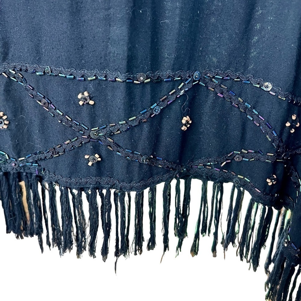 Meetu Magic Boho Kimono Black Beaded Fringe Tassel Hem Arm Holes Cover Up 1XL - Picture 7 of 11